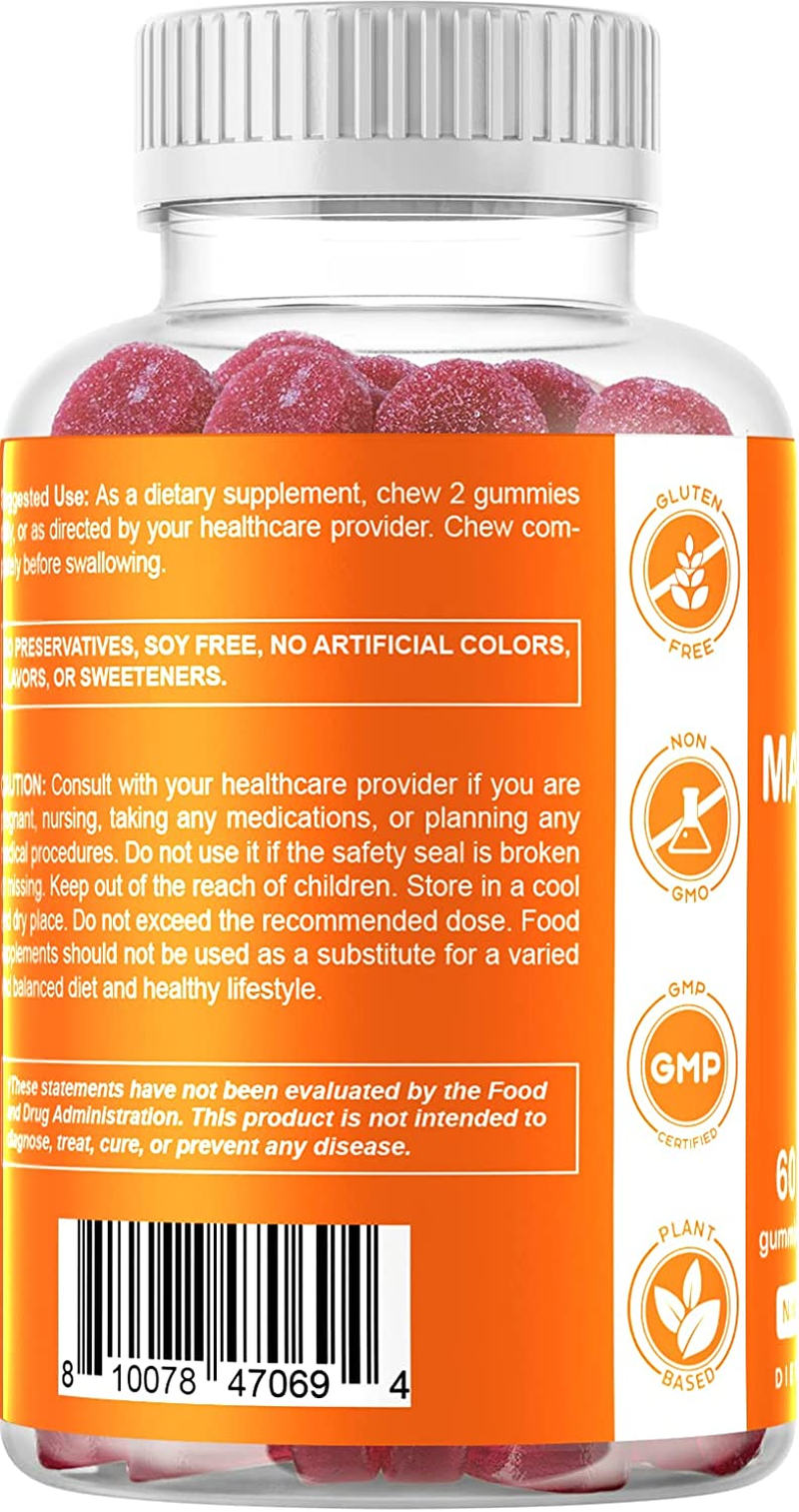 Magnesium Citrate Gummies 600Mg per Serving - 60 Vegan Gummies - Promotes Healthy Relaxation, Muscle, Bone, & Energy Support (60 Gummies (Pack of 1))