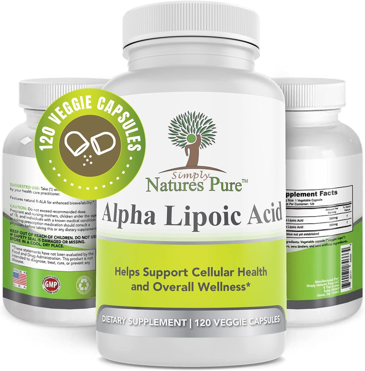 Simply Nature'S Pure Alpha Lipoic Acid 600Mg 120 Veggie Capsules RLA R-LA R-Lipoic S-Lipoic, ALA, Non-Gmo Thioctic Acid 4 Month Supply