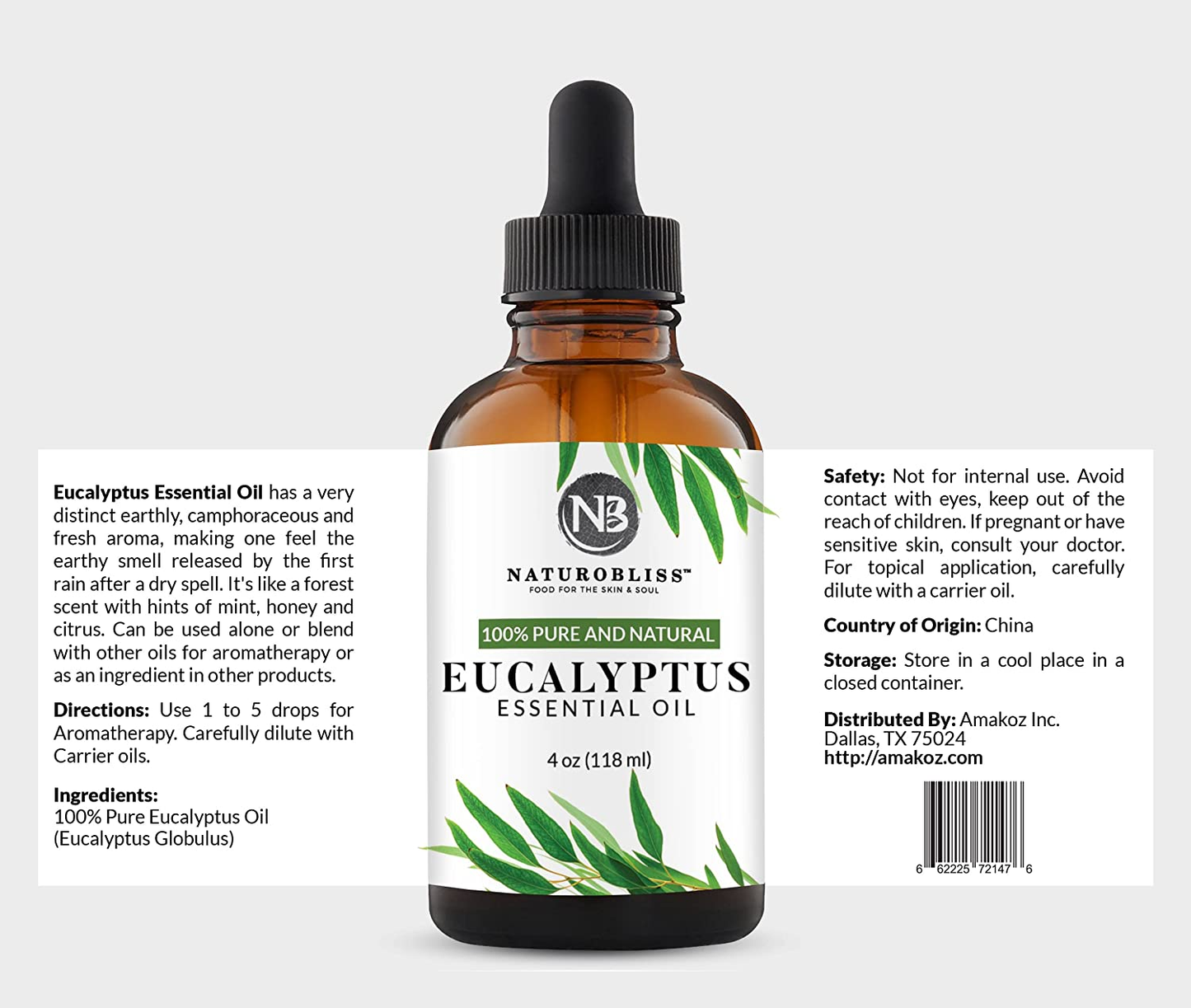 Naturobliss 100% Pure Natural Undiluted Eucalyptus Essential Oil (4Oz) Premium Therapeutic Grade Aromatherapy