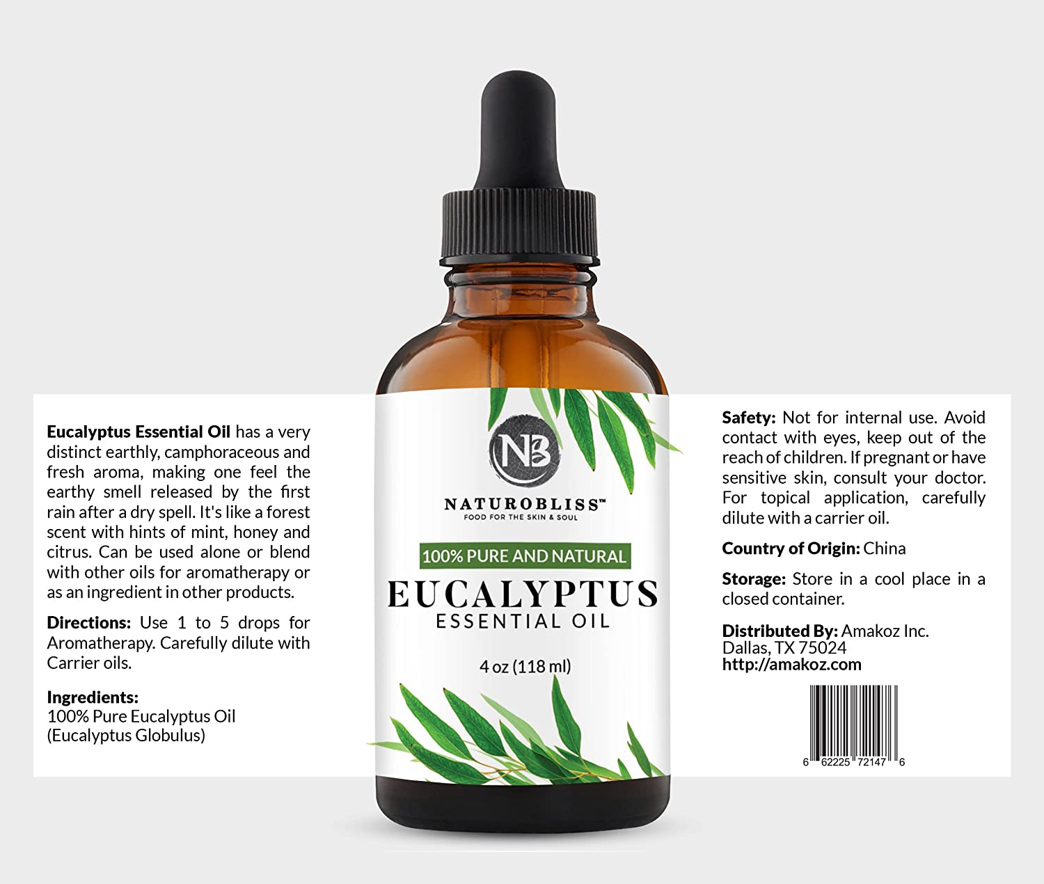 Naturobliss 100% Pure Natural Undiluted Eucalyptus Essential Oil (4Oz) Premium Therapeutic Grade Aromatherapy