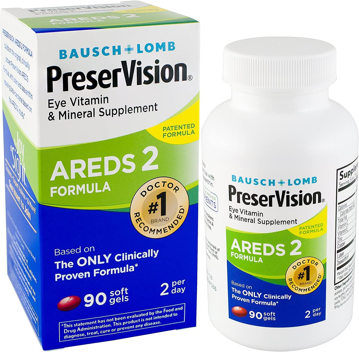 AREDS 2 Eye Vitamin & Mineral Supplement, Contains Lutein, Vitamin C, Zeaxanthin, Zinc & Vitamin E, 90 Softgels (Packaging May Vary)