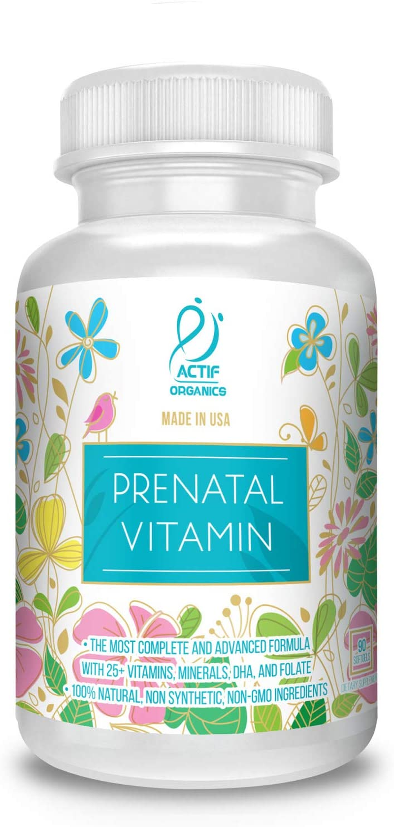 Organic Prenatal Vitamin with 25+ Organic Vitamins, 100% Natural, DHA, EPA, Omega 3, and Organic Herbal Blend - Non-Gmo, 90 Count