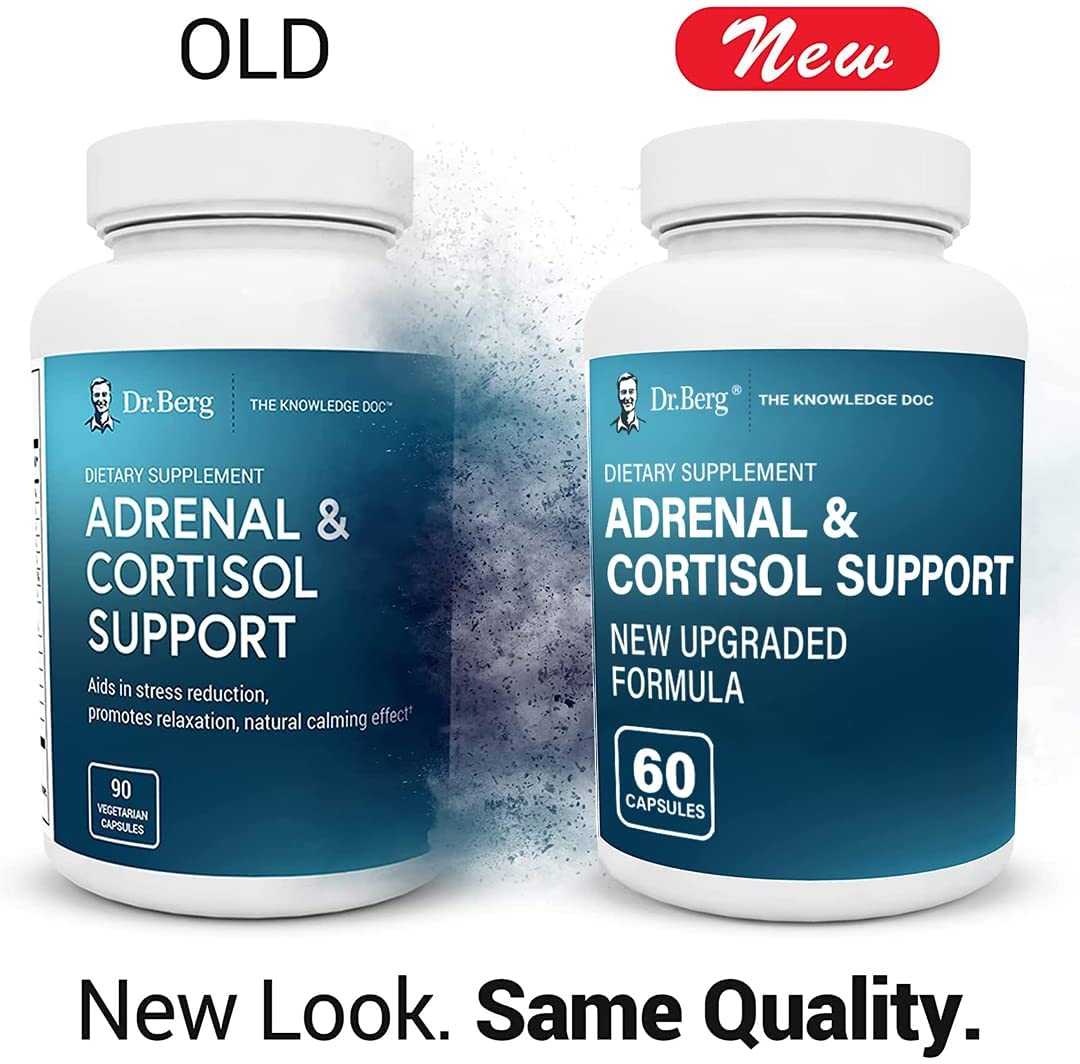 Dr. Berg’S Adrenal & Cortisol Support New Formula - Adrenal Support Supplements - Mood, Focus, Relaxation and Stress Support - Adrenal Fatigue Supplements W/ Ashwagandha Extracts - 60 Capsules 3 Pack