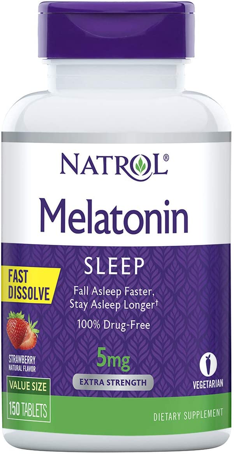 Melatonin Fast Dissolve Tablets, Helps You Fall Asleep Faster, Stay Asleep Longer, Easy to Take, Dissolves in Mouth, Strengthen Immune System, Strawberry Flavor, 5Mg, 150 Count