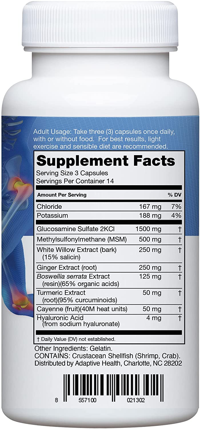 Joint Support - Clinically Studied Joint Relief Blend of Glucosamine, MSM, White Willow, Turmeric, Ginger, Cayenne, Hyaluronic Acid - 42 Capsules