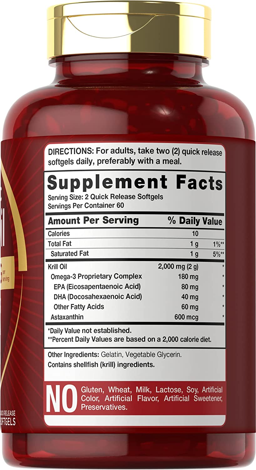 Antarctic Krill Oil 2000 Mg 120 Softgels | Omega-3 EPA, DHA, with Astaxanthin Supplement Sourced from Red Krill | Maximum Strength | Laboratory Tested