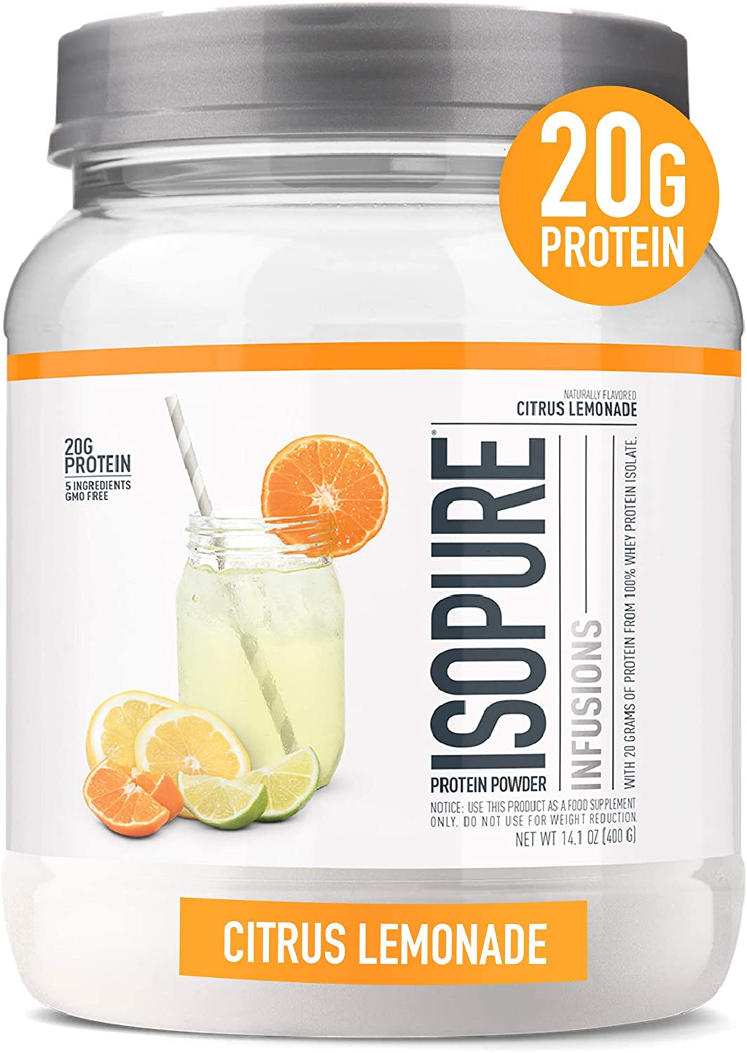 Protein Powder, Gluten Free, Whey Protein Isolate, Post Workout Recovery Drink Mix, Prime Drink, Infusions- Citrus Lemonade, 16 Servings