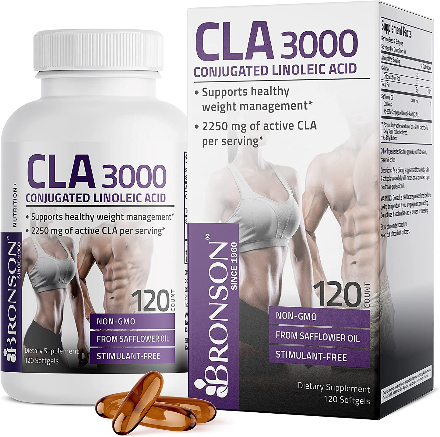 CLA 3000 Extra High Potency Supports Healthy Weight Management Lean Muscle Mass Non-Stimulating Conjugated Linoleic Acid 120 Softgels