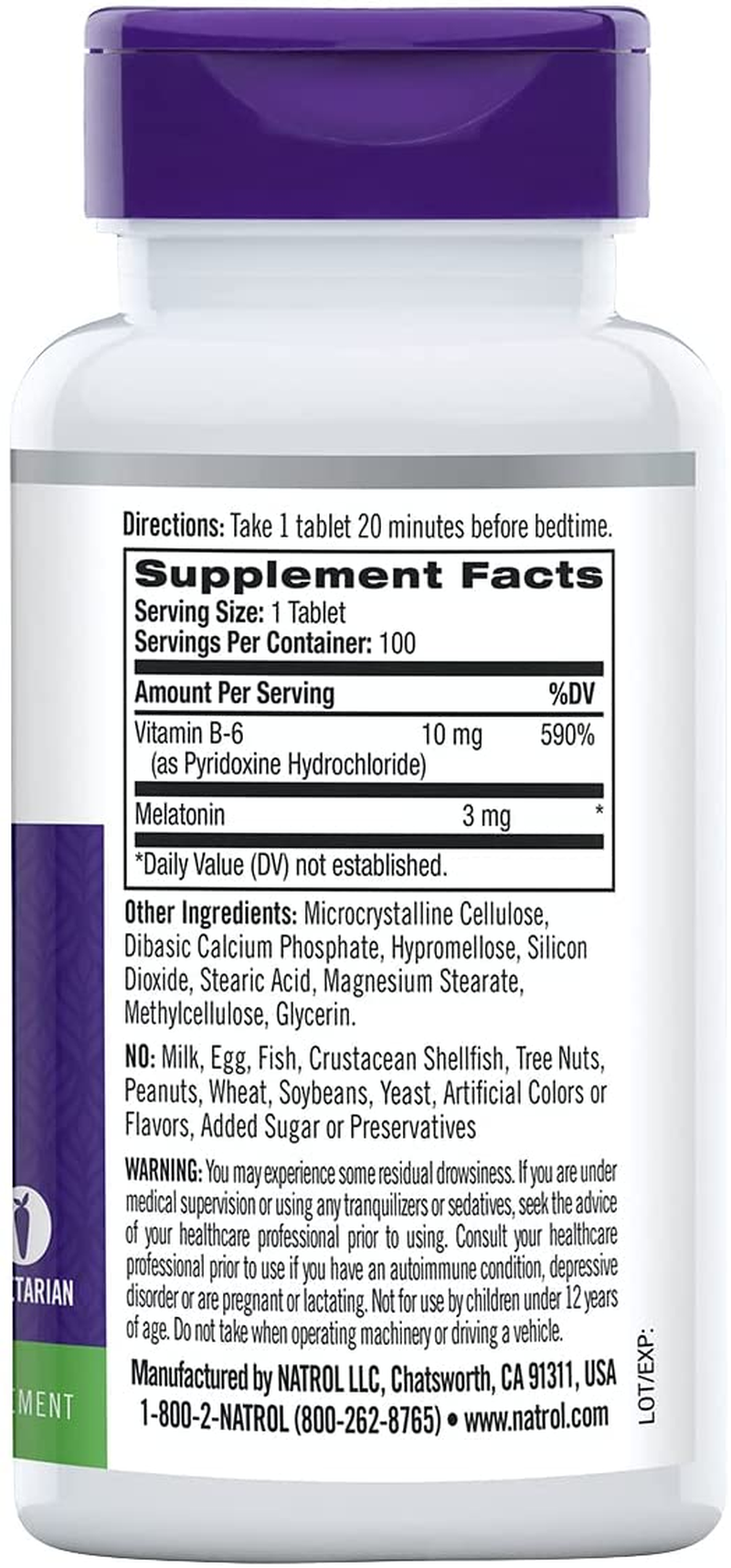 Melatonin Time Release Tablets, 3Mg, 100 Count