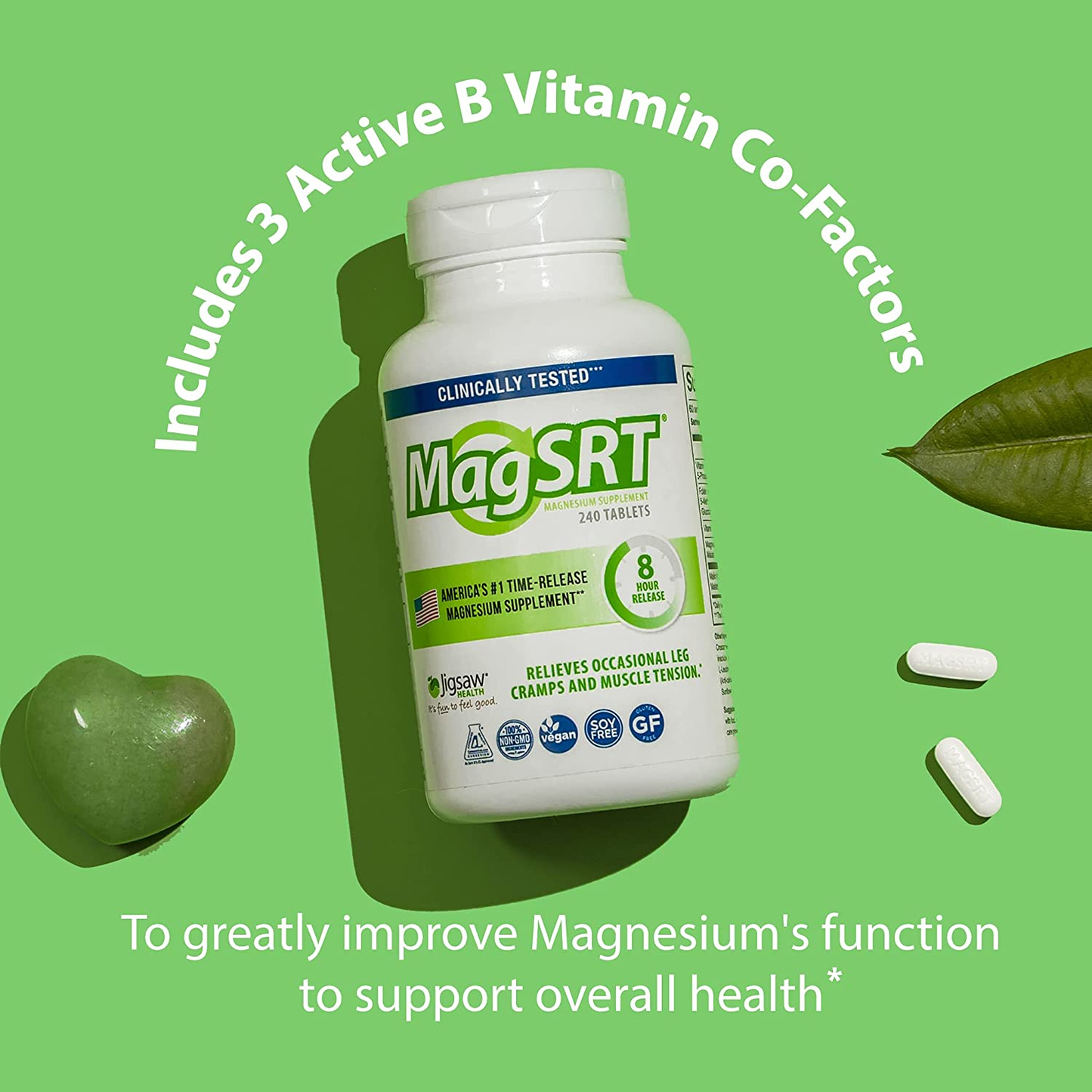 Magsrt Slow Release Magnesium Supplement with Active B-Vitamin, 240 Tablets