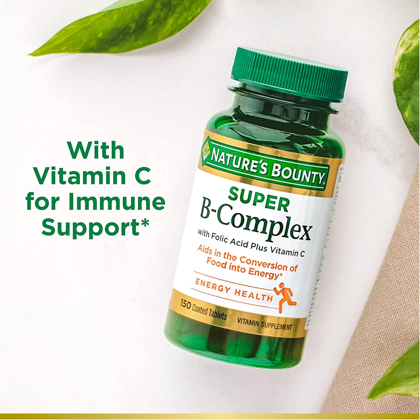 Nature’S Bounty Super B Complex with Vitamin C & Folic Acid, Immune & Energy Support, 150 Tablets