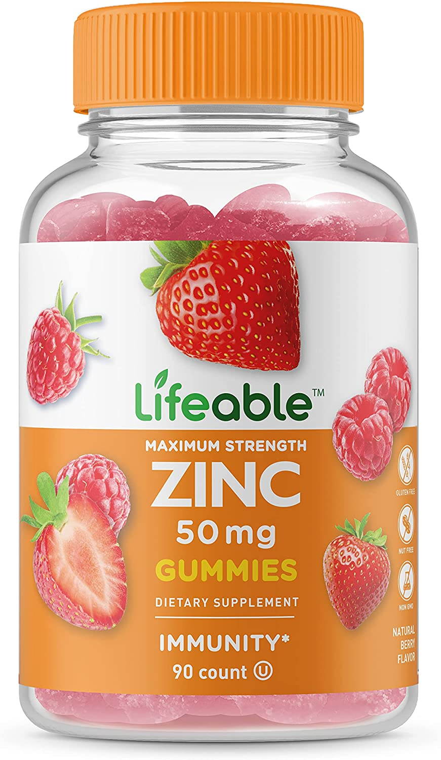 Lifeable Zinc 50Mg Gummies - Great Tasting Natural Flavor Gummy Supplement - Gluten Free, Vegetarian, Gmo-Free, Chewable Vitamins - for Healthy Immune Support - for Adults, Man, Women - 90 Gummies