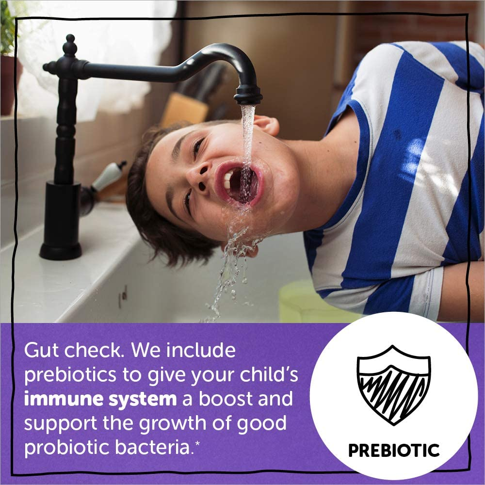 Kids Probiotic Immunity Gummies: Prebiotics & Probiotics for Immune Support & Digestive Comfort, Grape Flavor, 60 Gummy Vitamins, 30 Day Supply, No Refrigeration Required