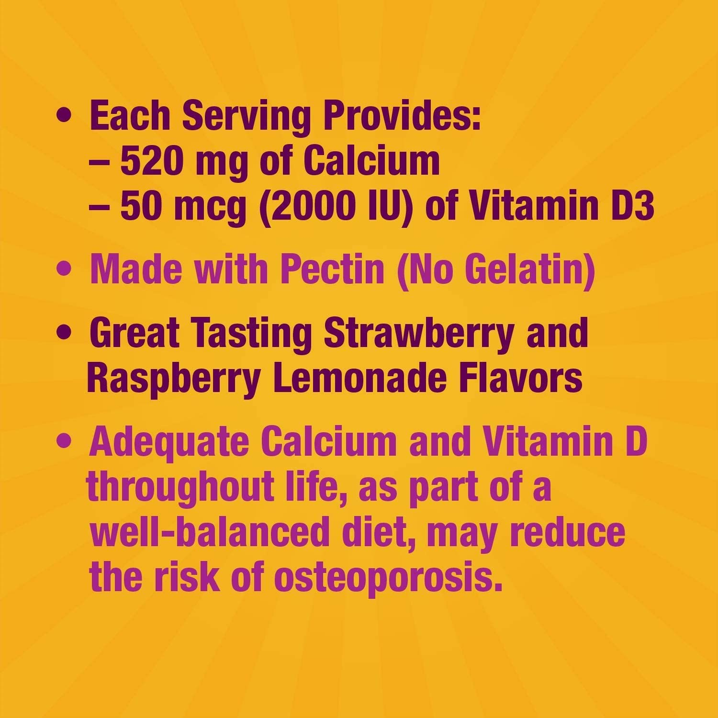 Premium Calcium + D3 Gummy + Orchard Fruits/Garden Veggies Blend, 60 Cherry & Strawberry Gummies