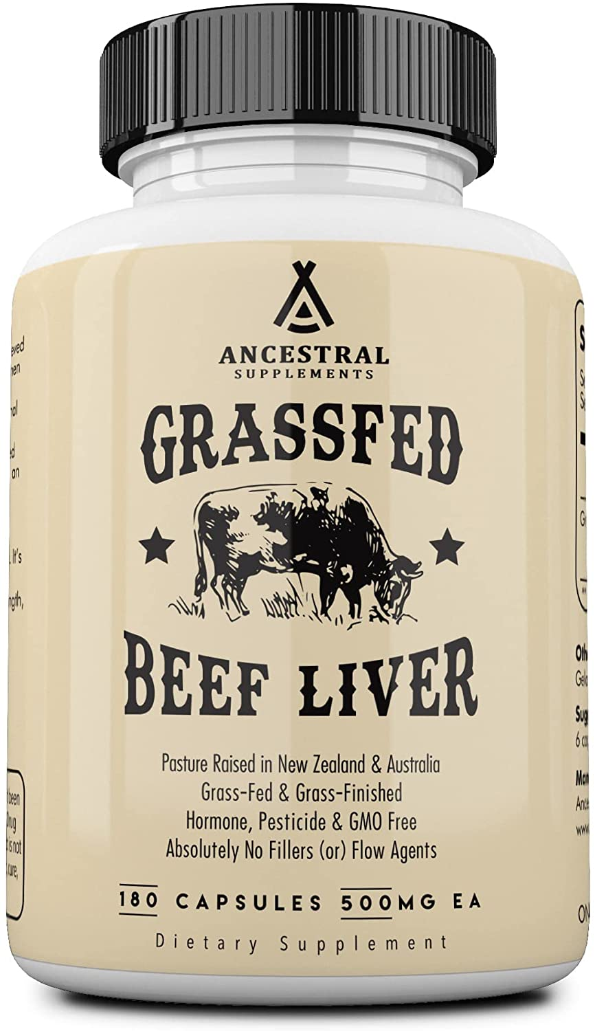 Grass Fed Beef Liver (Desiccated) — Natural Iron, Vitamin A, B12 for Energy (180 Capsules)