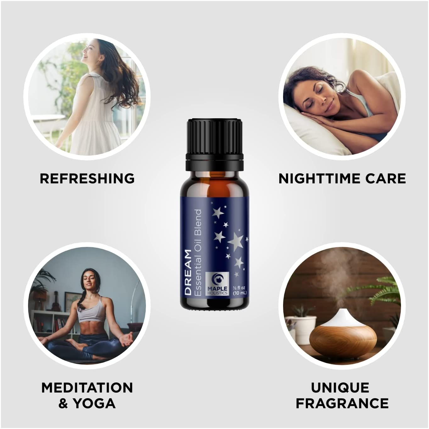 Sleep Essential Oil Blend for Diffuser - Dream Essential Oil for Diffusers Aromatherapy and Wellness with Ylang-Ylang Clary Sage Roman Chamomile and Lavender Essential Oil for Nighttime Support 10Ml