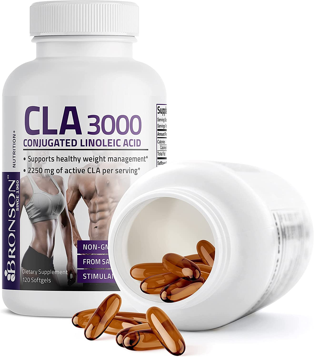 CLA 3000 Extra High Potency Supports Healthy Weight Management Lean Muscle Mass Non-Stimulating Conjugated Linoleic Acid 120 Softgels