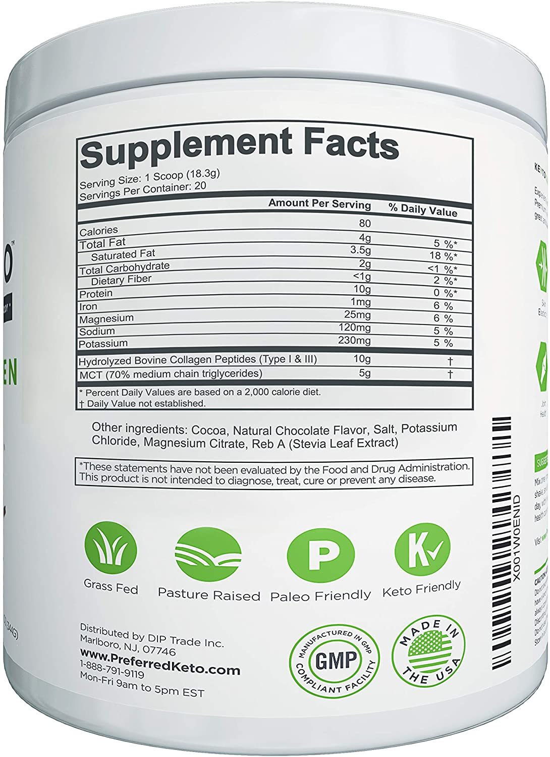 Keto Collagen Protein Powder with MCT Oil – Keto and Paleo Friendly Grass Fed and Pasture Raised Hydrolyzed Collagen Peptides – Fits Low Carb Diet and Keto Snacks – KEYTO Chocolate Flavor