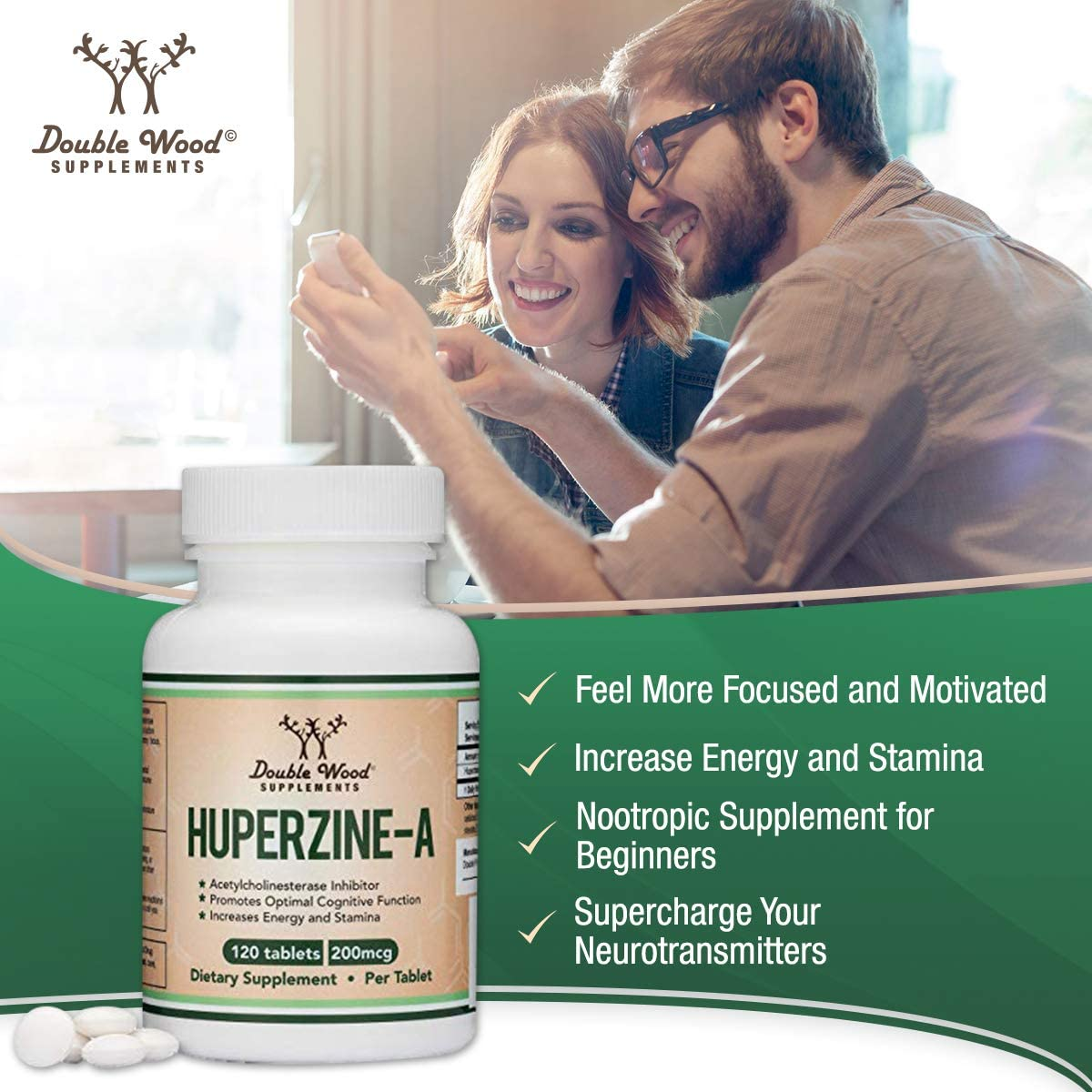 Huperzine a 200Mcg (Third Party Tested) Manufactured in the USA, 120 Tablets, Nootropics Brain Supplement to Promote Acetylcholine, Support Memory and Focus by