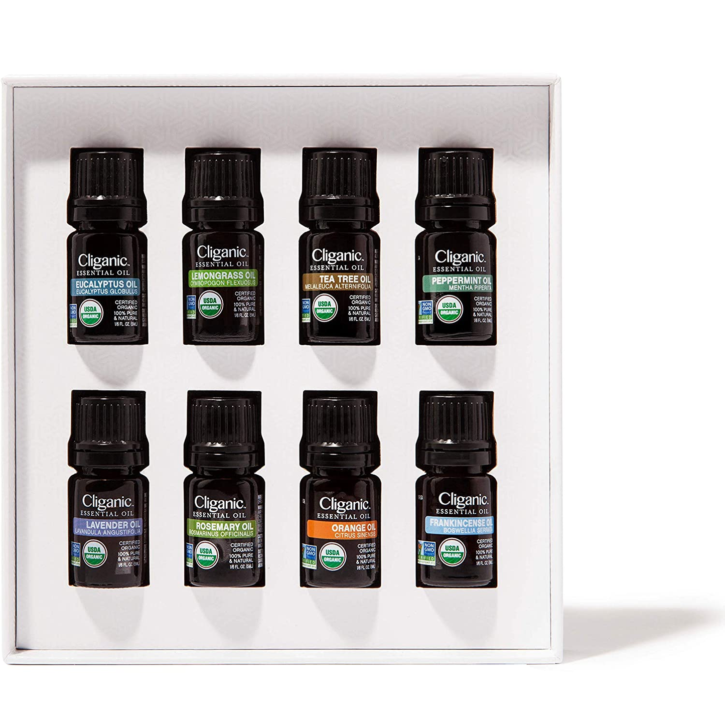 USDA Organic Aromatherapy Essential Oils Holiday Gift Set (Top 8), 100% Pure Natural - Peppermint, Lavender, Eucalyptus, Tea Tree, Lemongrass, Rosemary, Frankincense & Orange