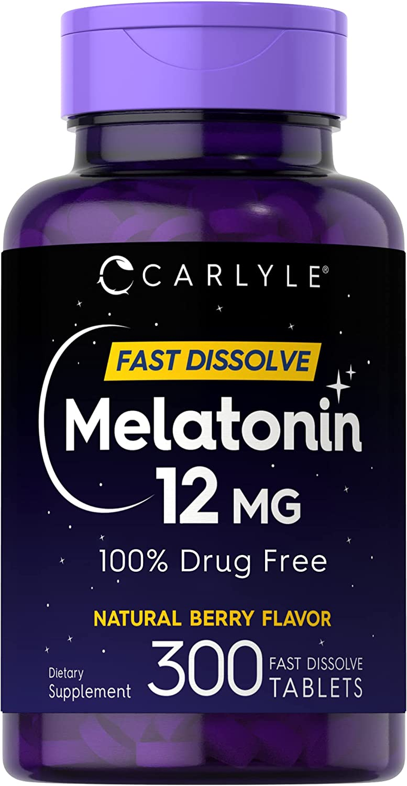 Melatonin 12 Mg Fast Dissolve 300 Tablets | Drug Free | Natural Berry Flavor | Vegetarian, Non-Gmo, Gluten Free