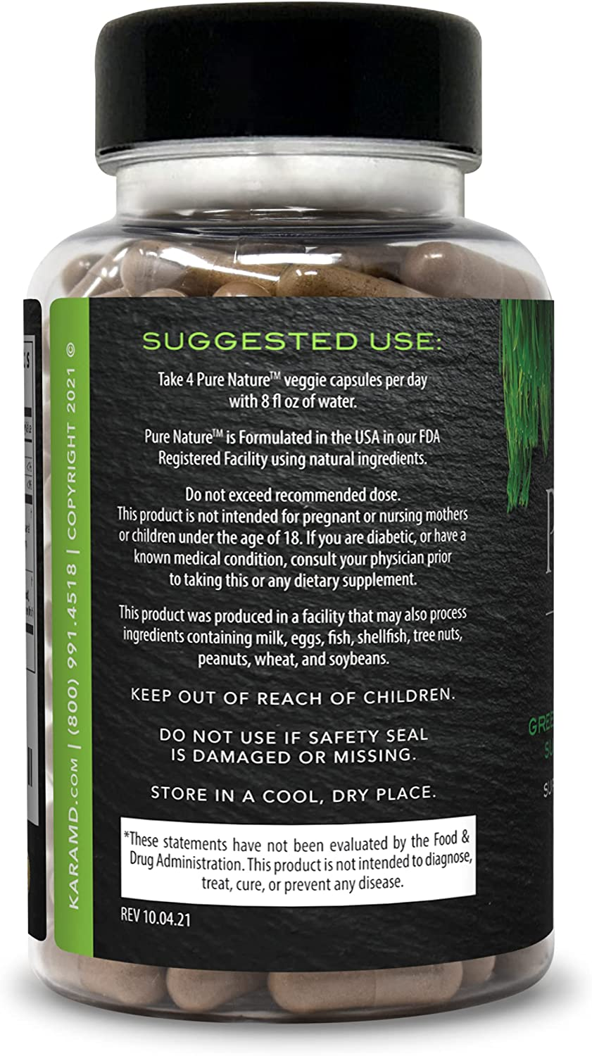 Pure Nature | Dr Formulated Greens, Fruit & Vegetable Whole Food Health Supplement | Vitamins, Fiber & Antioxidant Superfood Nutrition | Natural Energy, Digestion & Immunity Boost, 120 Capsules