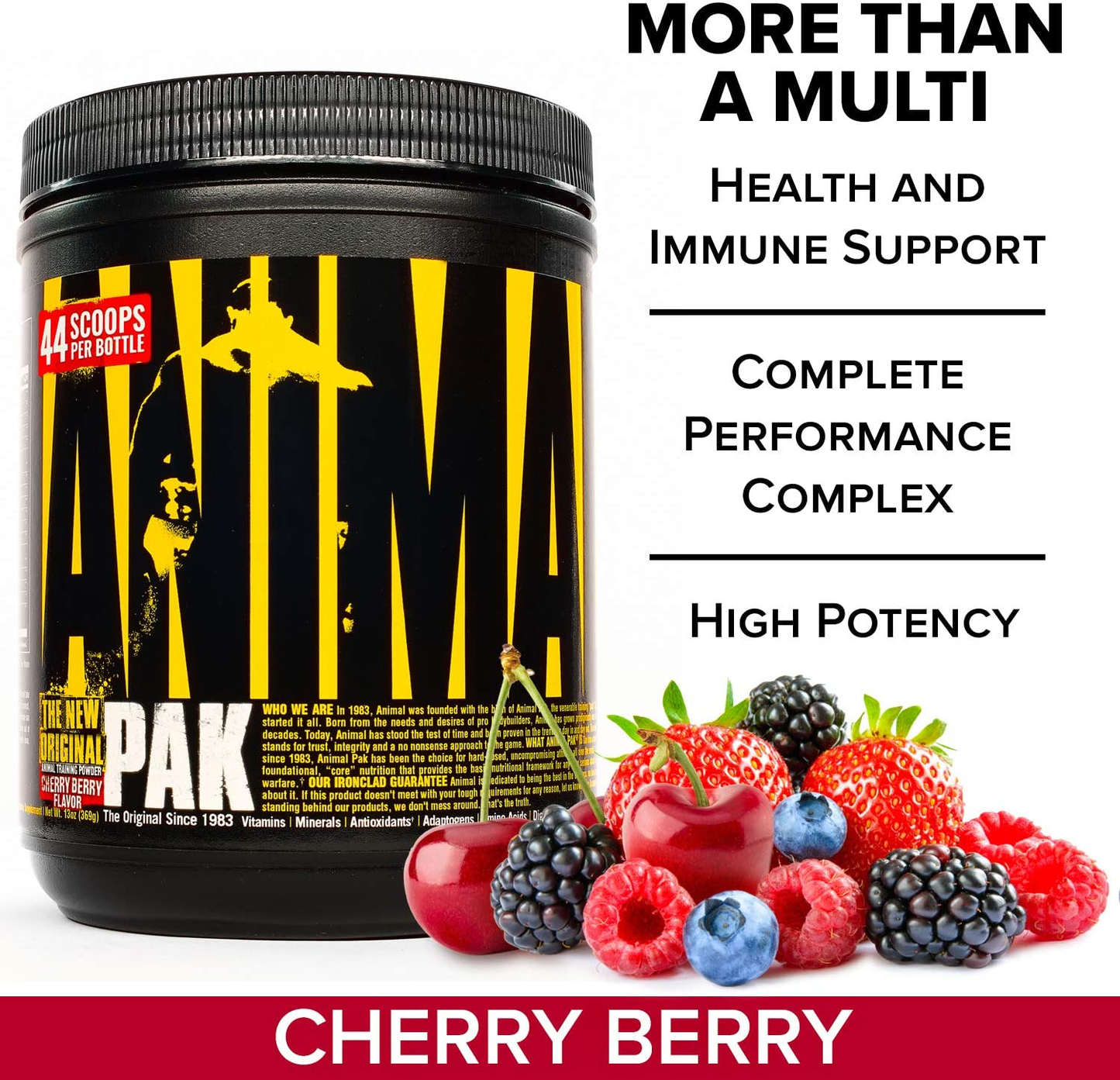 Pak - the Complete All-In-One Training Pack - Multivitamins, Amino Acids, Performance Complex and More - for Elite Athelets and Bodybuilders - Cherry - 44 Scoops