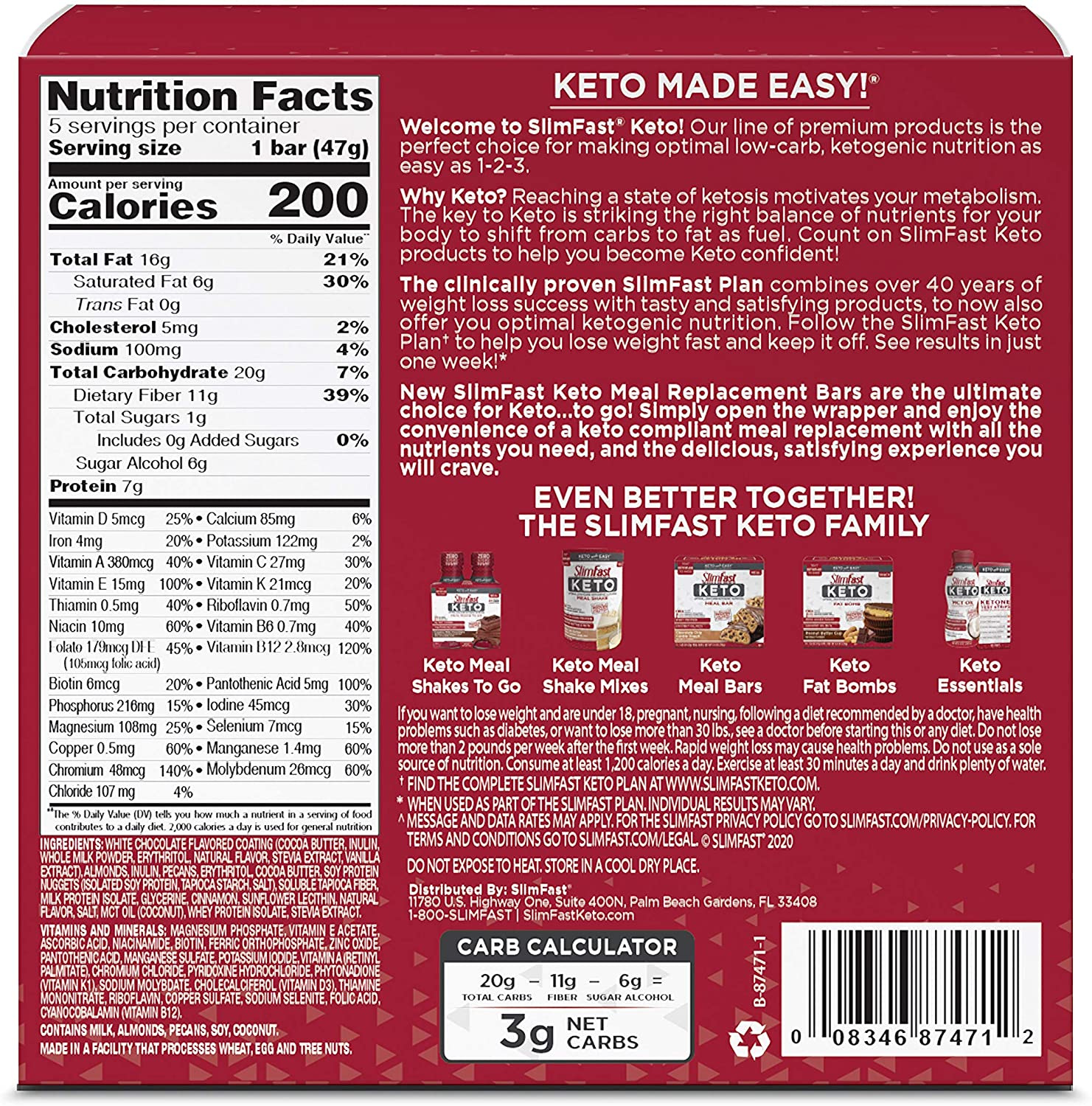 Keto Fat Bomb Meal Replacement Whey Protein Bar, Frosted Cinnamon Bun, Low Carb with 7G Protein, 5 Count Box