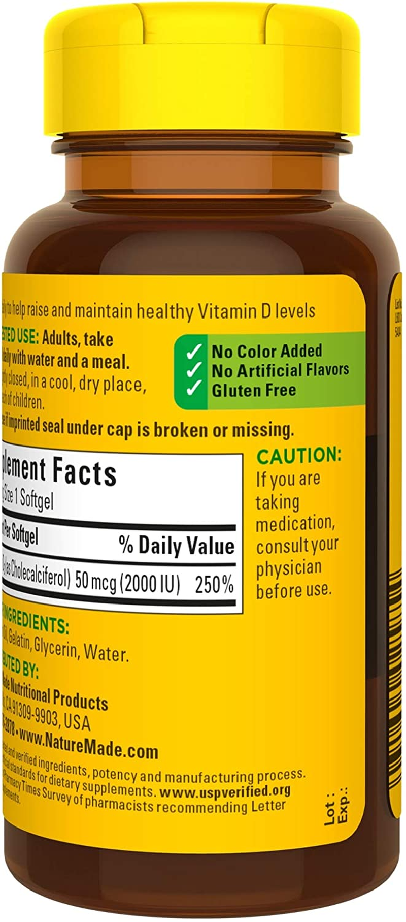 Vitamin D3, 90 Softgels, Vitamin D 2000 IU (50 Mcg) Helps Support Immune Health, Strong Bones and Teeth, & Muscle Function, 250% of the Daily Value for Vitamin D in One Daily Softgel