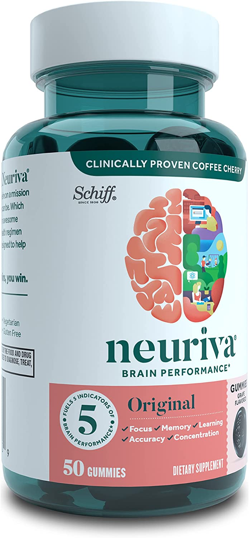 Nootropic Brain Supplement - Memory, Focus, Concentration, Accuracy, Learning -  Original Gummies (50 Count Bottle), Grape Flavor