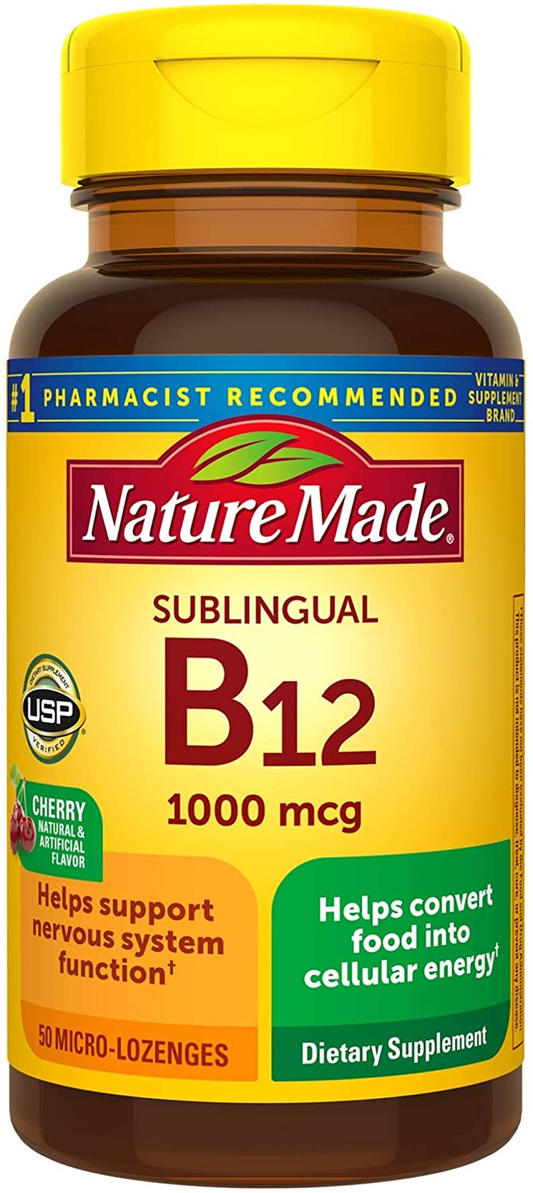 Sublingual Vitamin B12 1000 Mcg, Dietary Supplement for Energy Metabolism Support, 50 Micro-Lozenges, 50 Day Supply