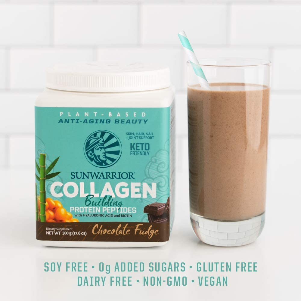 Vegan Collagen Peptides Powder Plant Based Vegan Organic Collagen Hyaluronic Acid Biotin No Sugar Dairy or Soy Non GMO (Chocolate)