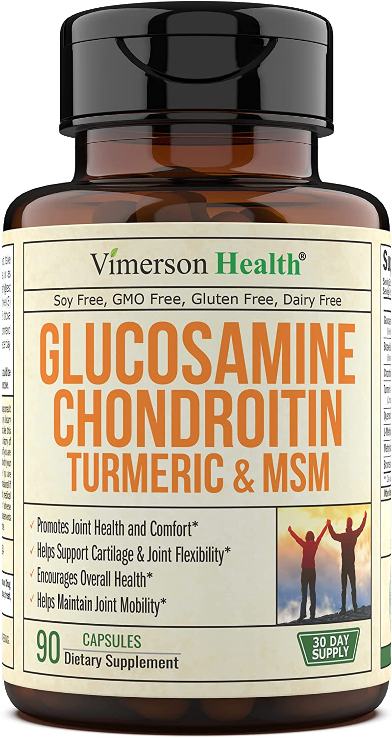 Glucosamine with Chondroitin Turmeric MSM Boswellia. Supports Occasional Joint Discomfort Relief. Helps Inflammatory Response, Antioxidant Properties. Supplement for Back, Knees, Hands. 90 Capsules