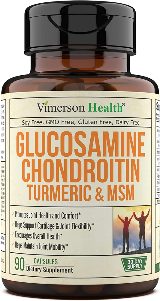 Glucosamine with Chondroitin Turmeric MSM Boswellia. Supports Occasional Joint Discomfort Relief. Helps Inflammatory Response, Antioxidant Properties. Supplement for Back, Knees, Hands. 90 Capsules