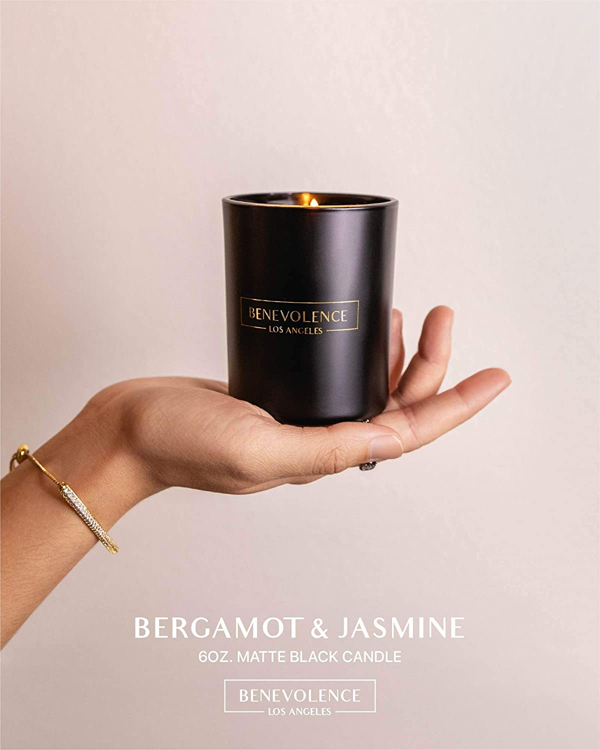 Premium Bergamot & Jasmine Candle | Highly Scented Candles for Home | 6 Oz 35 Hour Burn, All Natural Soy Candles | Aromatherapy Bergamot Candles with Matte Black Glass Gift Box