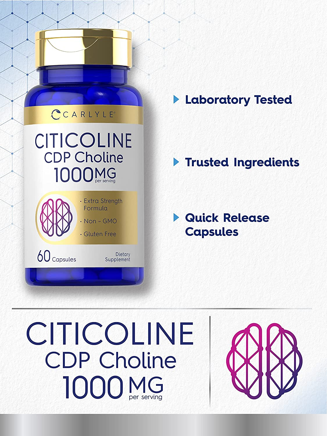 Citicoline CDP Choline 1000Mg | 60 Capsules | Non-Gmo, Gluten Free Supplement | by