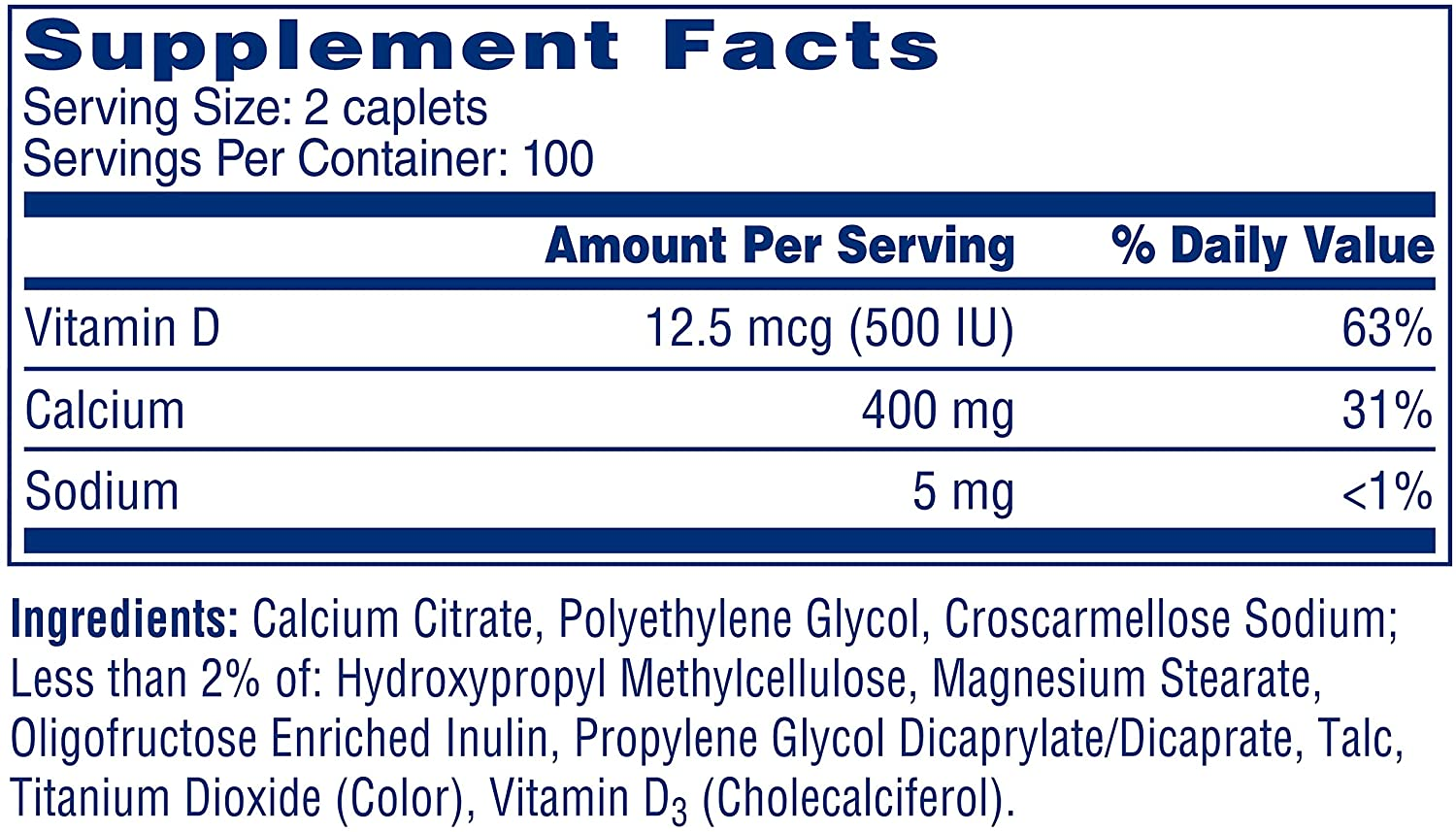 Petites, Highly Soluble, Easily Digested, 400 Mg Calcium Citrate with 500 IU Vitamin D3, Bone Health Supplement for Adults, Relatively Small Easy-To-Swallow Caplets, 200 Count