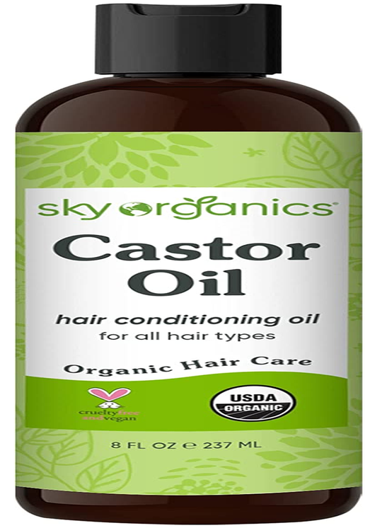 Organic Castor Oil for Hair, Lashes & Brows, 100% Pure & Cold-Pressed USDA Certified Organic to Strengthen, Moisturize & Condition, 8 Fl. Oz