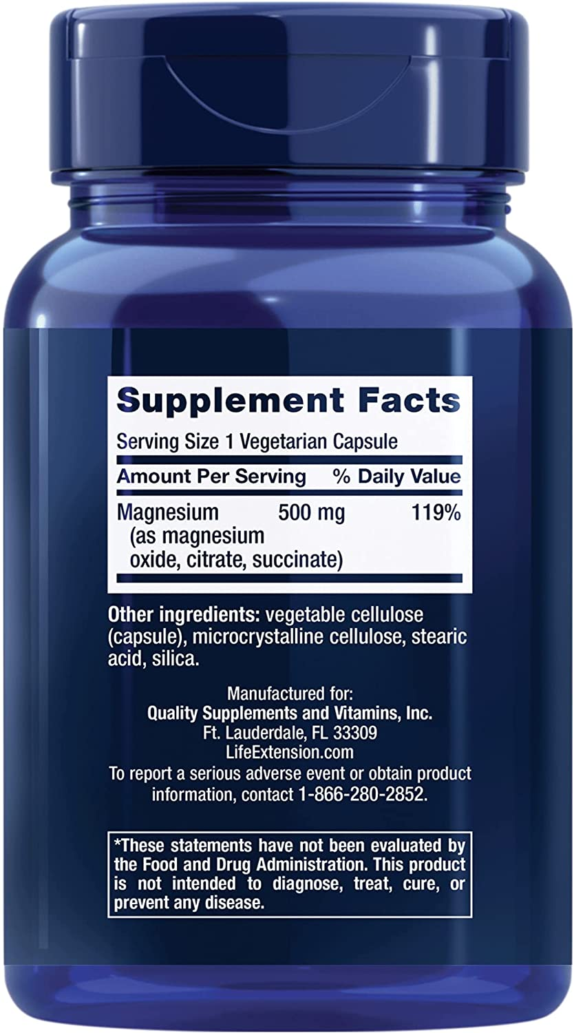 Magnesium Caps 500 Mg – Essential Mineral Blend for Cardiovascular & Whole-Body Health – Gluten-Free, Non-Gmo, Vegetarian -100 Vegetarian Capsules