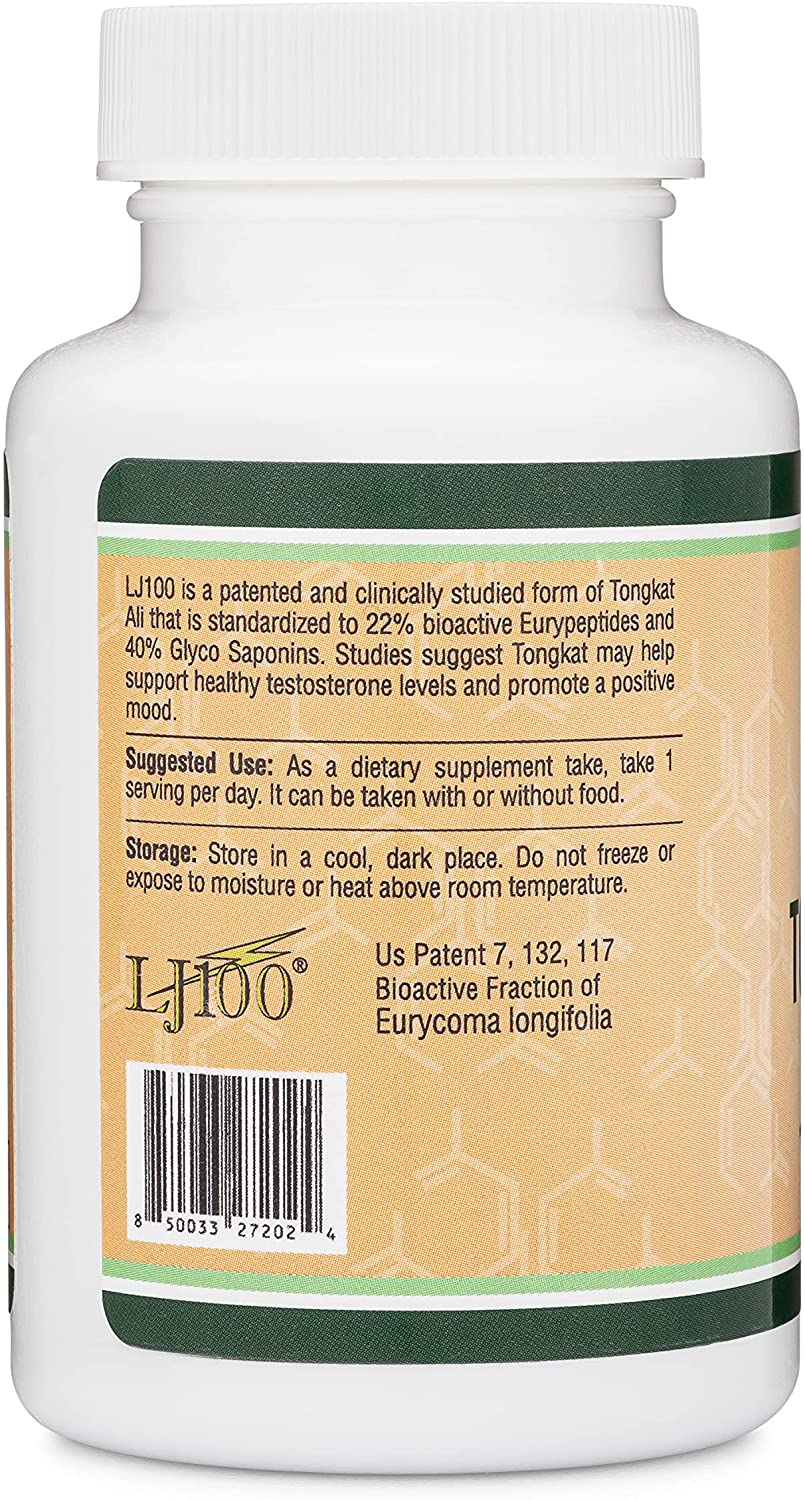 Tongkat Ali for Men (120 Capsules) - Only Clinically Proven and Patented Tongkat Ali Formula (LJ100 Std to 40% Glycosaponins, 22% Eurypeptides) Manufactured in the USA by