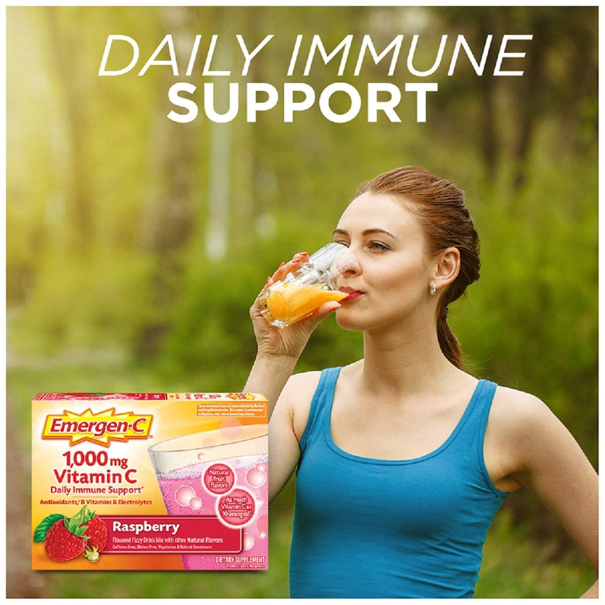 1000Mg Vitamin C Powder, with Antioxidants, B Vitamins and Electrolytes, Immunity Supplements for Immune Support, Caffeine Free Fizzy Drink Mix, Raspberry Flavor - 30 Count/1 Month Supply