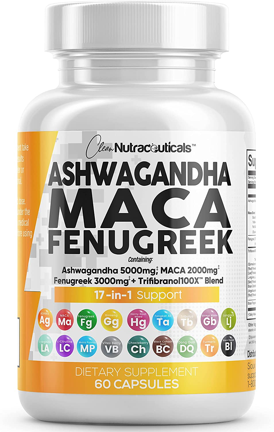 Ashwagandha 5000Mg Maca Root 2000Mg Fenugreek 3000Mg Supplement with Tongkat Ali Ginseng - Assists with Stress, Mood & Adrenal Health - Ashwagandha Capsules Maca Pills Fenugreek Caps USA - 60 Count