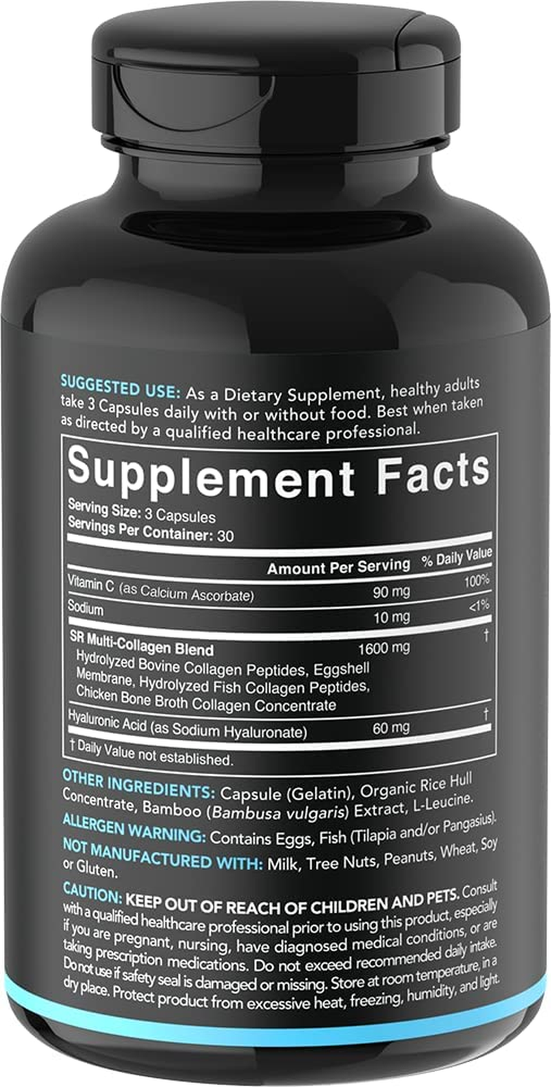 Multi Collagen Pills (Type I, II, III, V, X) Hydrolyzed Collagen Peptides with Hyaluronic Acid + Vitamin C | Contains 5 Types of Food Based Collagen | Non-Gmo Verified & Gluten Free