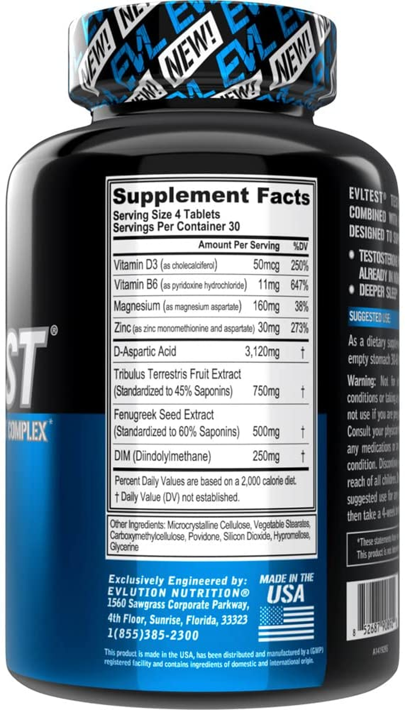 Nutrition Testosterone Booster for Men, EVLTEST Supports Healthy Testosterone Levels, Hormone Balance, Muscle Strength and Stamina, Boost Performance and Recovery, 120 Tablets (30 Servings)