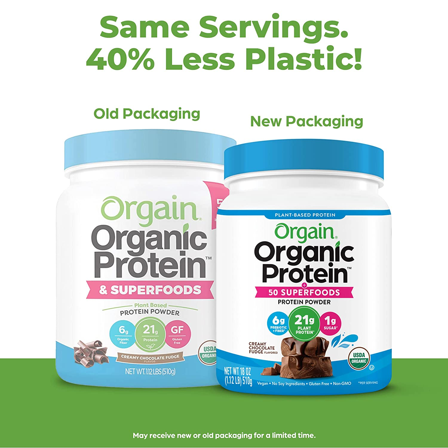 Organic Protein + Superfoods Powder, Creamy Chocolate Fudge - 21G of Protein, Vegan, Plant Based, 6G of Fiber, No Dairy, Gluten, Soy or Added Sugar, Non-Gmo, 1.12 Lb