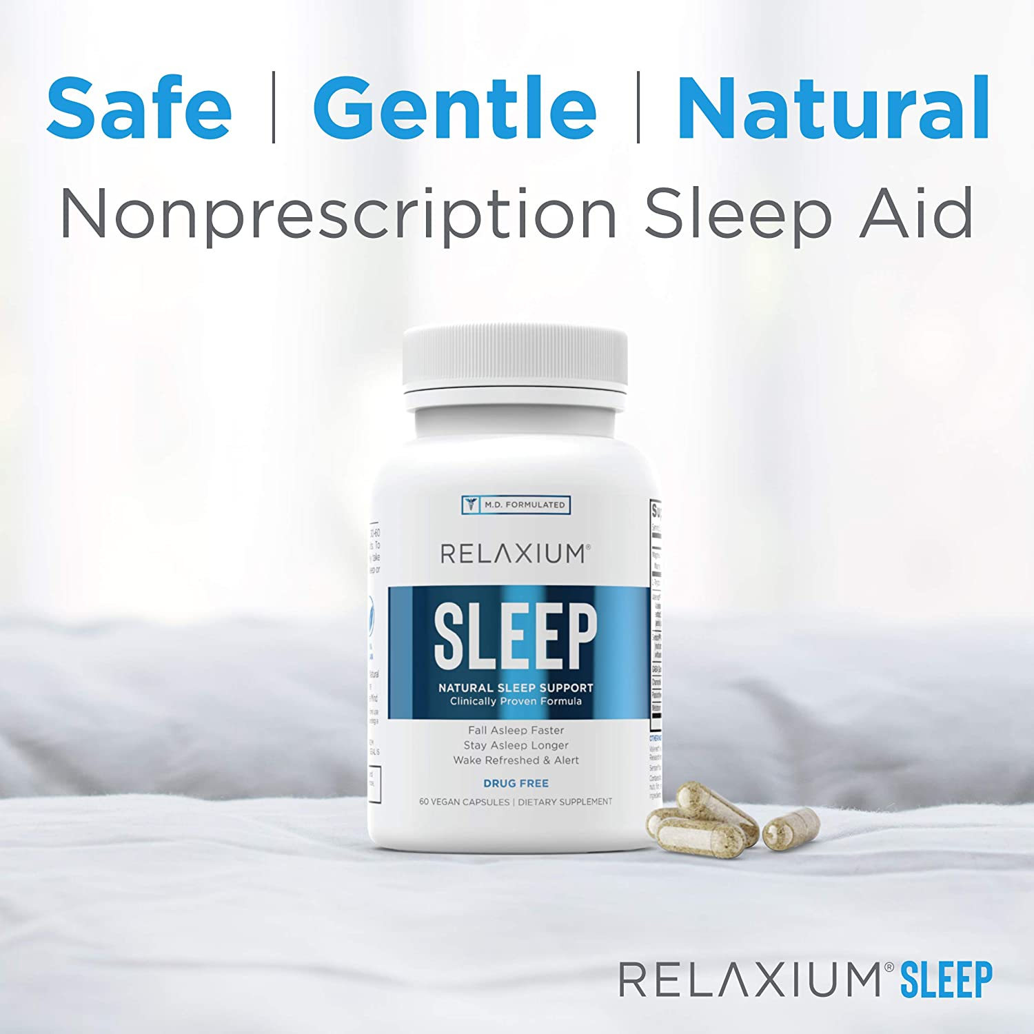 Natural Sleep Aid | Non-Habit Forming | Sleep Supplement for Longer Sleep & Stress Relief W/Magnesium, Melatonin, GABA, Chamomile, & Valerian (60 Vegan Capsules, 30 Day Supply)