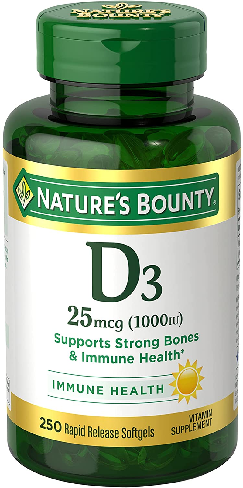 Nature’S Bounty Vitamin D3 1000 IU, Immune Support, Helps Maintain Healthy Bones, 250 Rapid Release Softgels