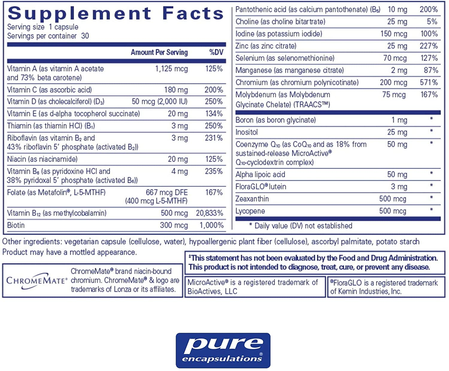 O.N.E. Multivitamin | Once Daily Multivitamin with Antioxidant Complex Metafolin, Coq10, and Lutein to Support Vision, Cognitive Function, and Cellular Health* | 30 Capsules