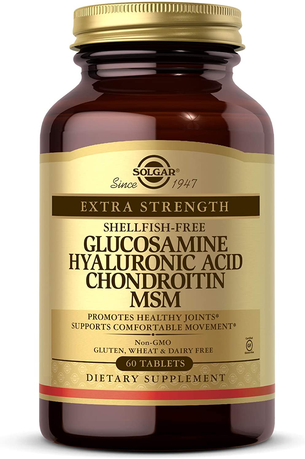 Glucosamine Hyaluronic Acid Chondroitin MSM (Shellfish-Free), 60 Tablets - Joint Support & Comfort - Supports Active Lifestyles - Non-Gmo, Gluten Free, Dairy Free - 20 Servings