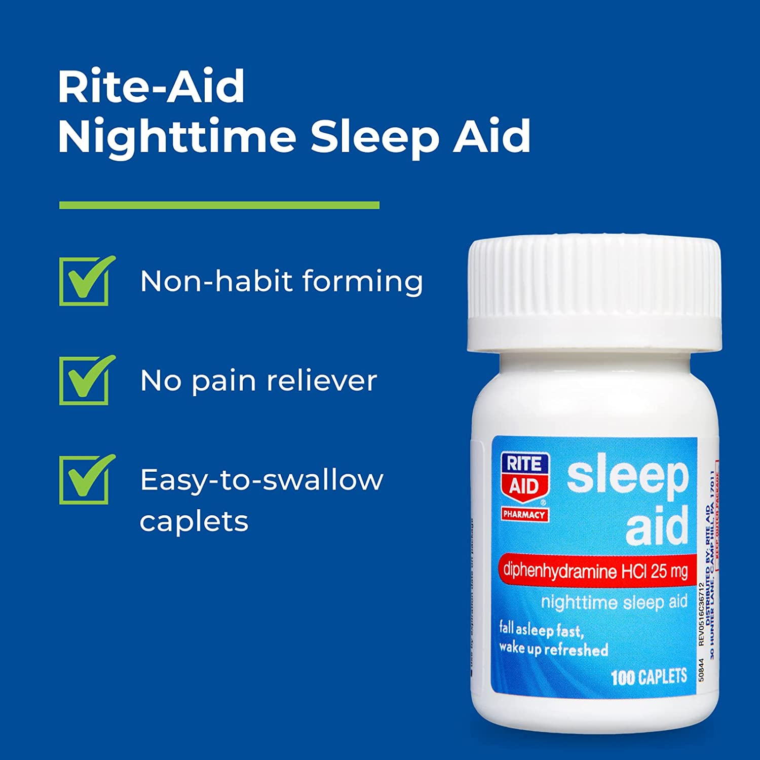 Nighttime Sleep Aid Diphenhydramine HCI 25 Mg, 100 Mini Caplets | Non-Habit Forming Sleep Supplement | Best Sleep Aid for Insomnia | Insomnia Relief and Anxiety Relief Items Natural Sleep Aid